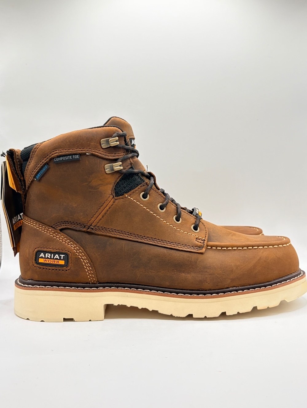 Ariat Rebar Waterproof Composite Toe Work Boots in Distressed Brown size 10.5